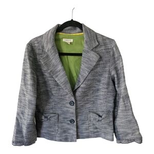 Harold's Jacket Women Sz 10 Gray Two Button Pockets Bow Career Quiet Luxury